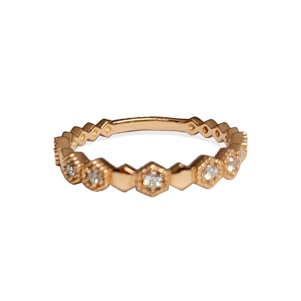 14K Hexagon Diamond Wedding Band Ring SR45053