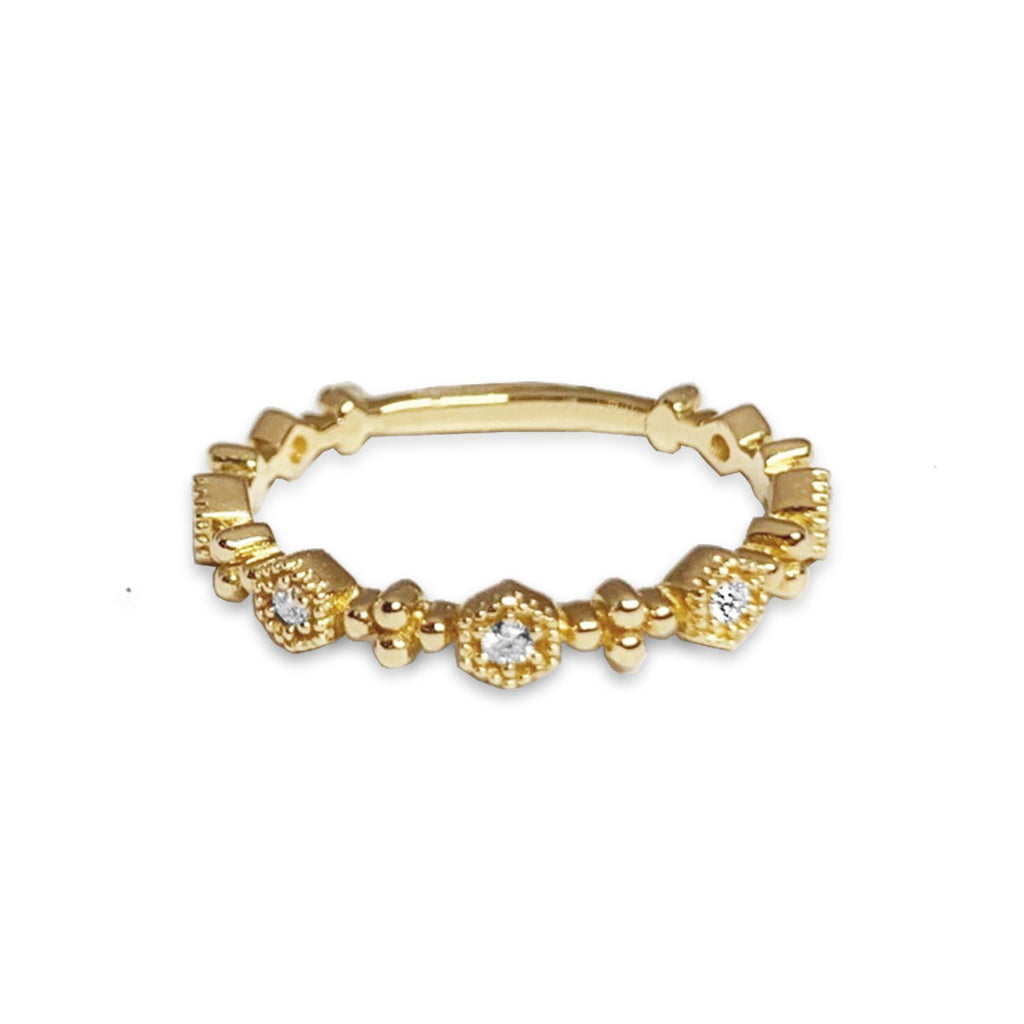 14K Gold Delicate Hexagon Diamond Band Stack Ring SR45054
