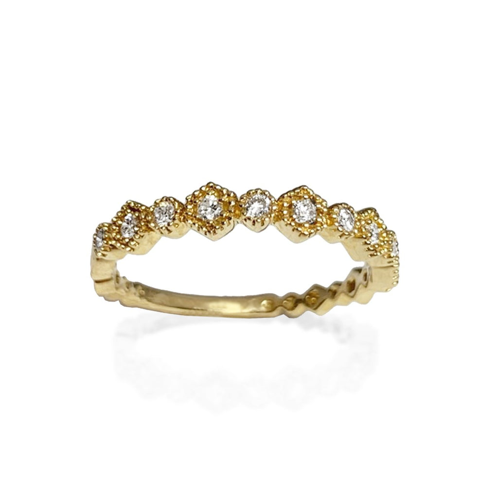 14K Hexagon & Circle Diamond Band Stack Ring SR45056