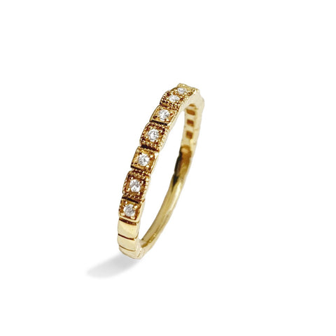 14k gold diamond pave link fashion stack ring SR43401