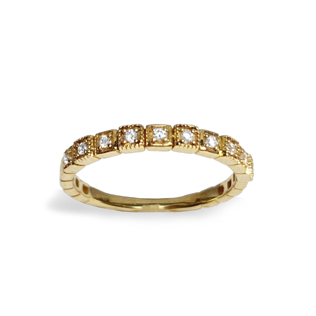 14K Square Motif Diamond Band Stack Ring SR45057