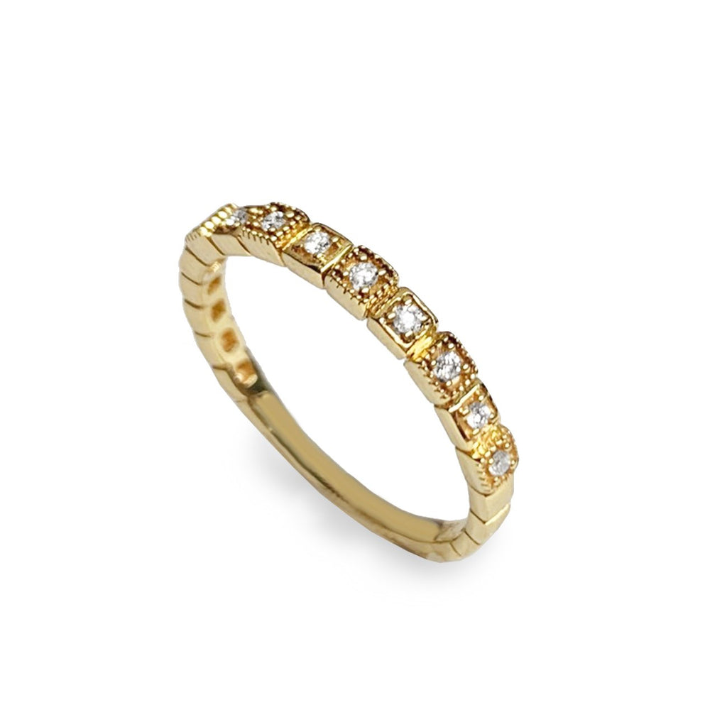 14K Square Motif Diamond Band Stack Ring SR45057