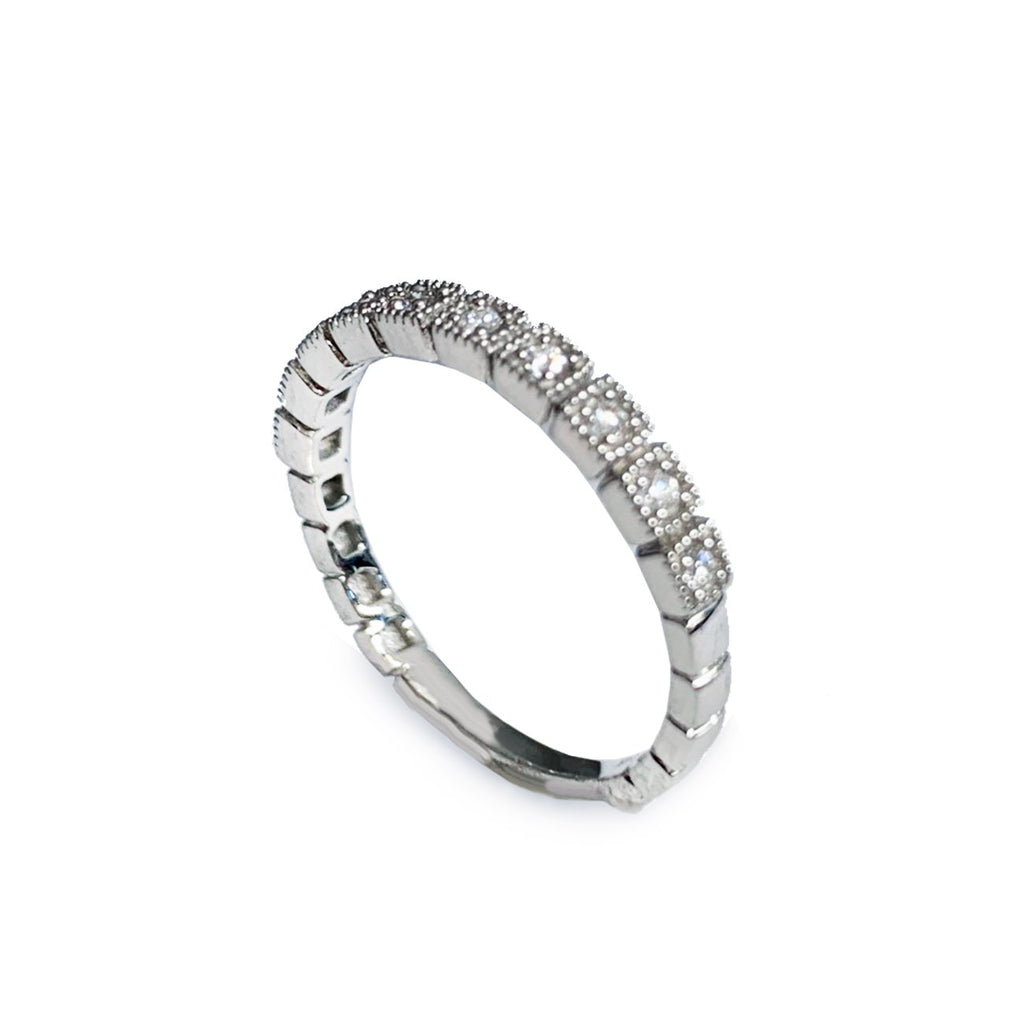 14K Square Beaded Diamond Wedding Band Ring SR45059