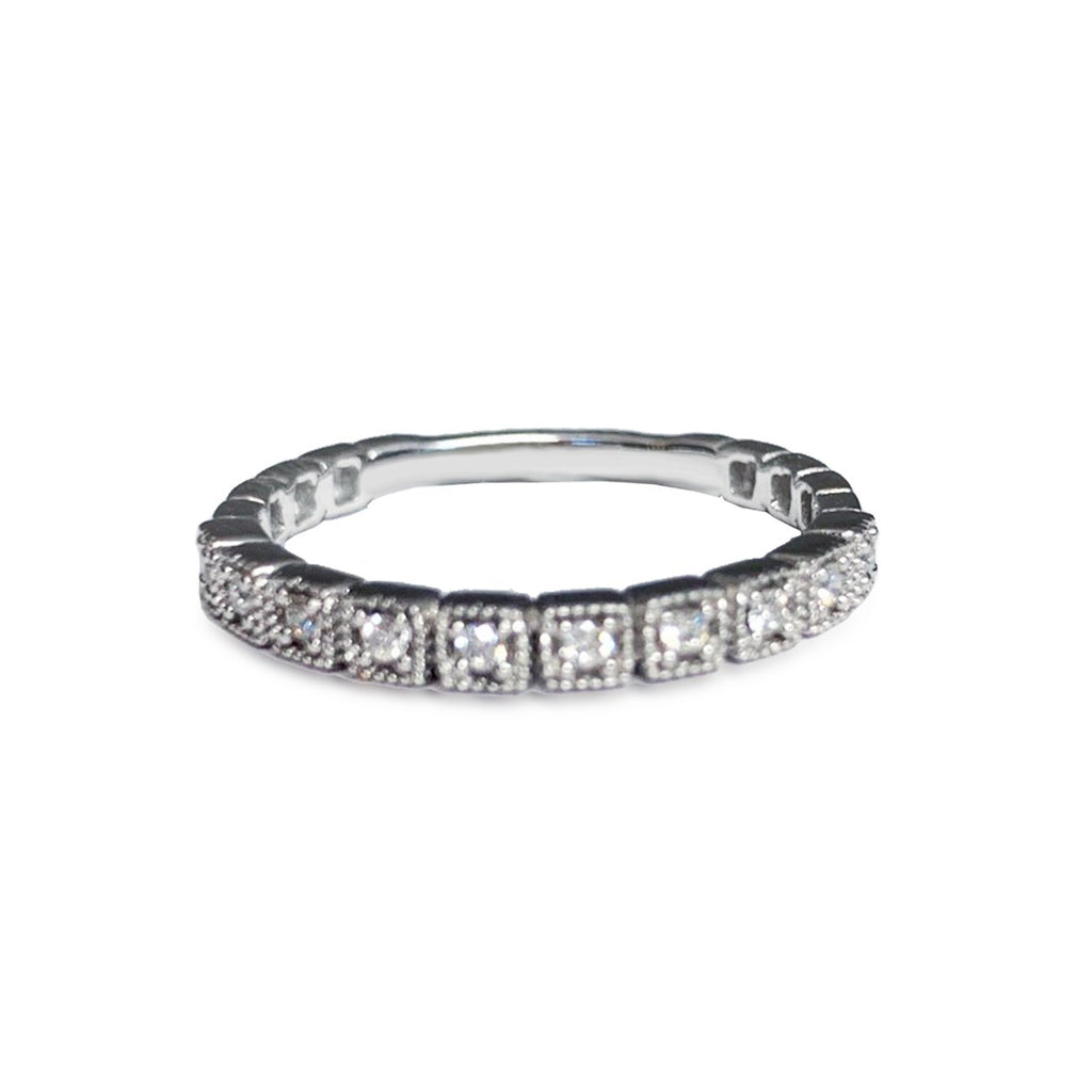 14K Square Beaded Diamond Wedding Band Ring SR45059