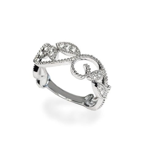 14k gold diamond pave link fashion stack ring SR43401
