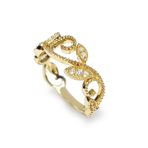 14k gold diamond pave link fashion stack ring SR43401
