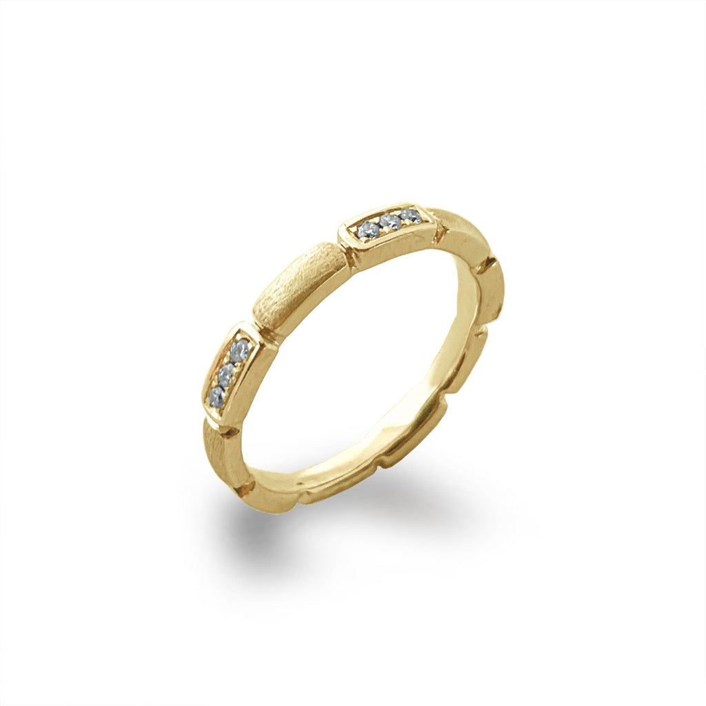 14K Brushed Gold Diamond Wedding Band Stack Ring SR45161