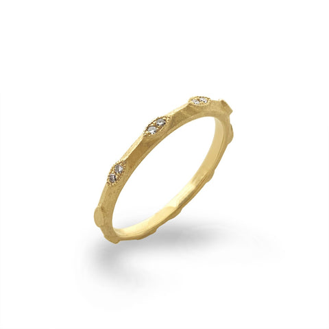 14k gold beaded clover diamond stackable ring SR45046
