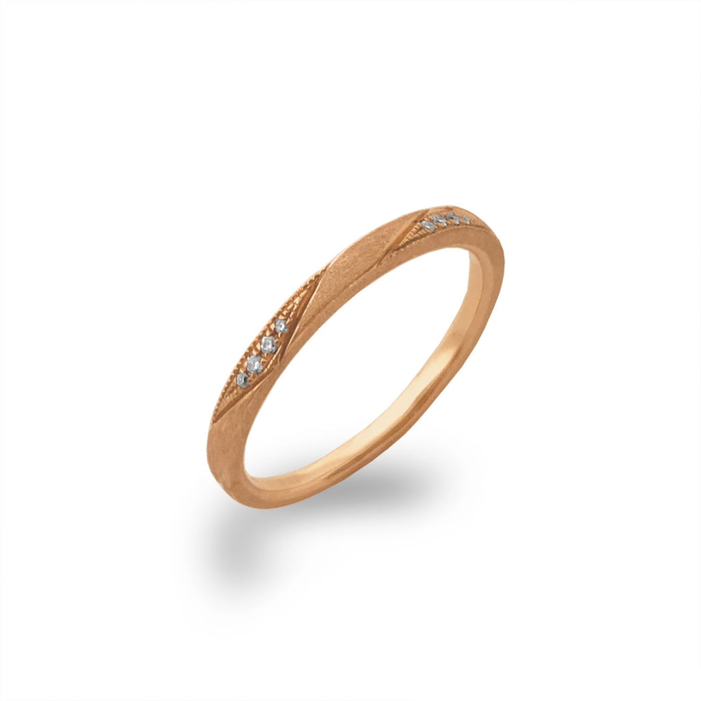 14K Brushed Gold  Diamond Crescent Moon Wedding Band Stack Ring SR45163