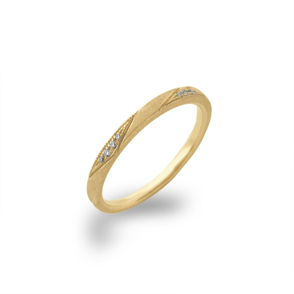 14K Brushed Gold  Diamond Crescent Moon Wedding Band Stack Ring SR45163