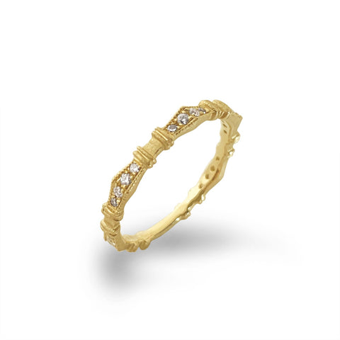 14k gold diamond pave link fashion stack ring SR43401