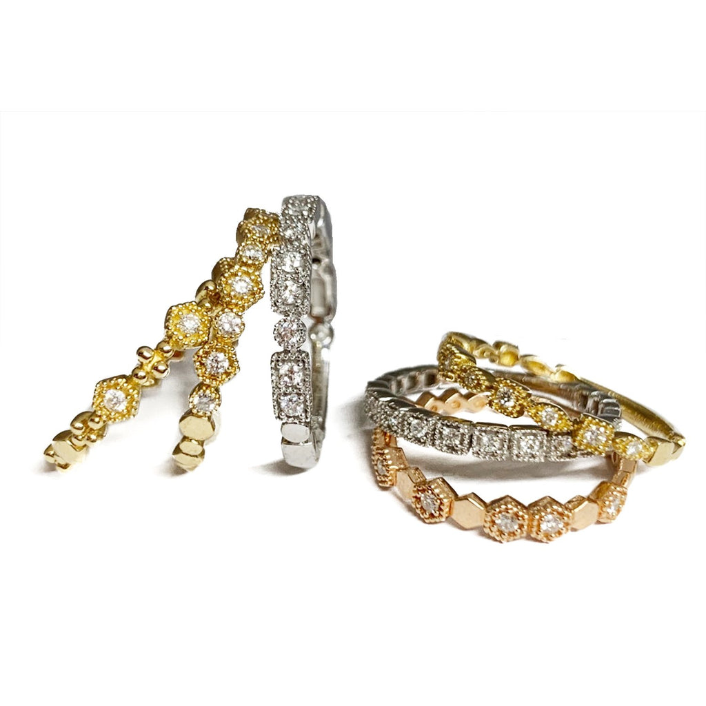 14K Hexagon & Circle Diamond Band Stack Ring SR45056