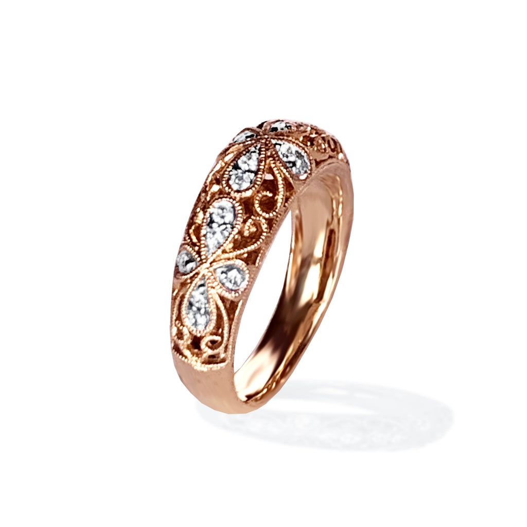 14k gold vintage milgrain diamond band WB469