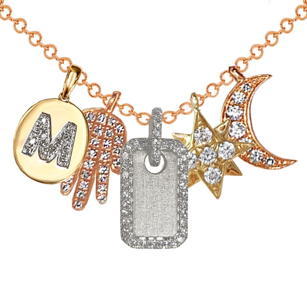 14K brushed matte gold diamond dog tag Necklace MP00120Y