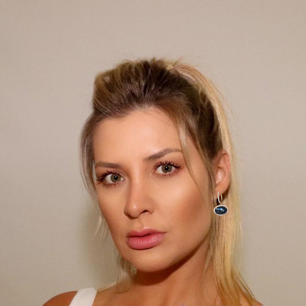 14k gold oval hematite & diamond hoop dangle earrings ME26205