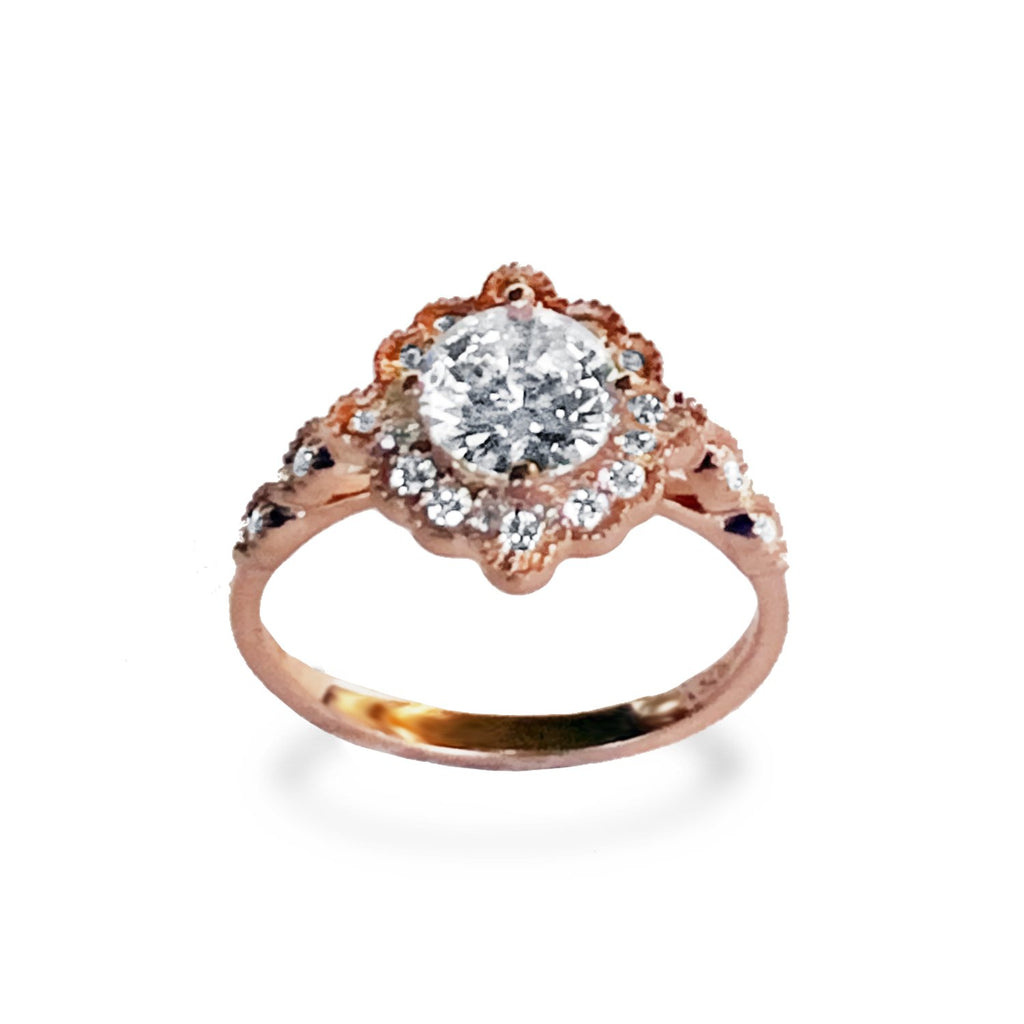 14k gold art deco white topaz engagement ring MR4559