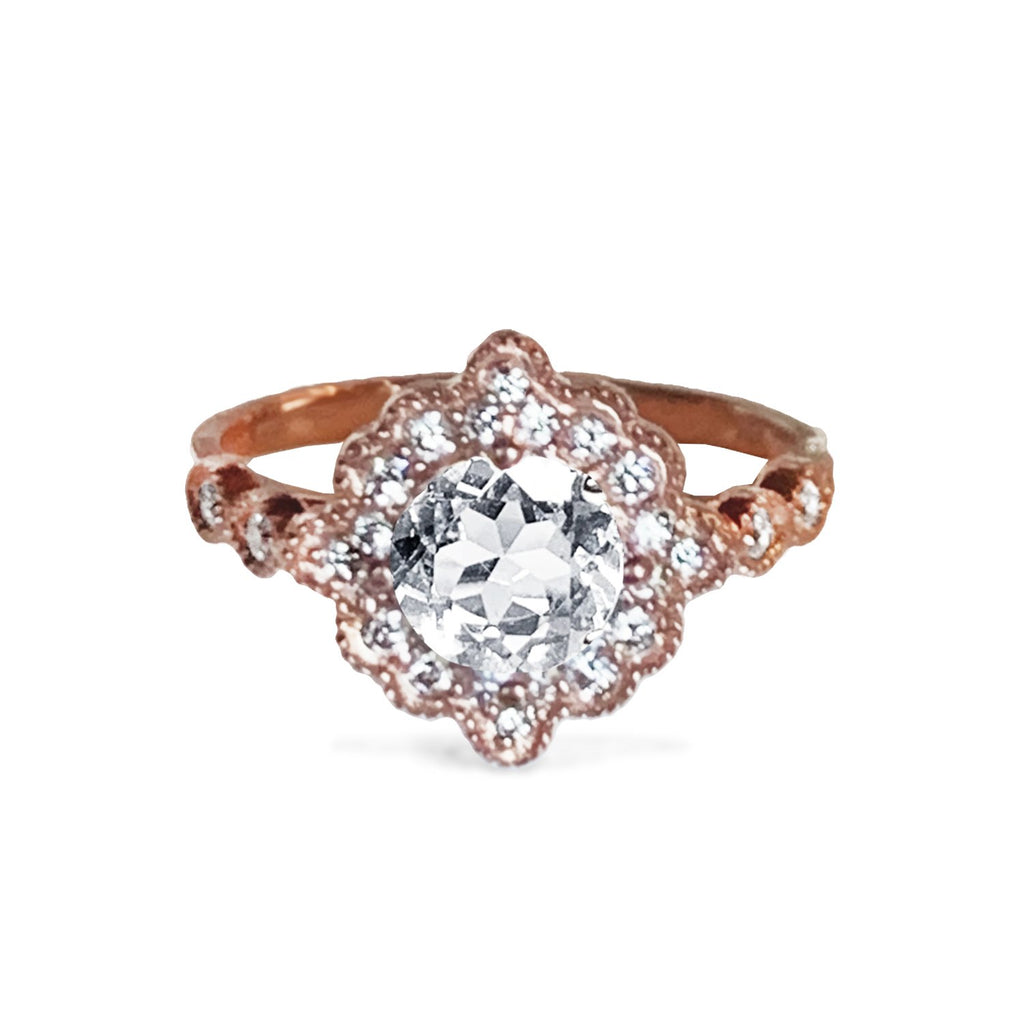 14k gold art deco white topaz engagement ring MR4559