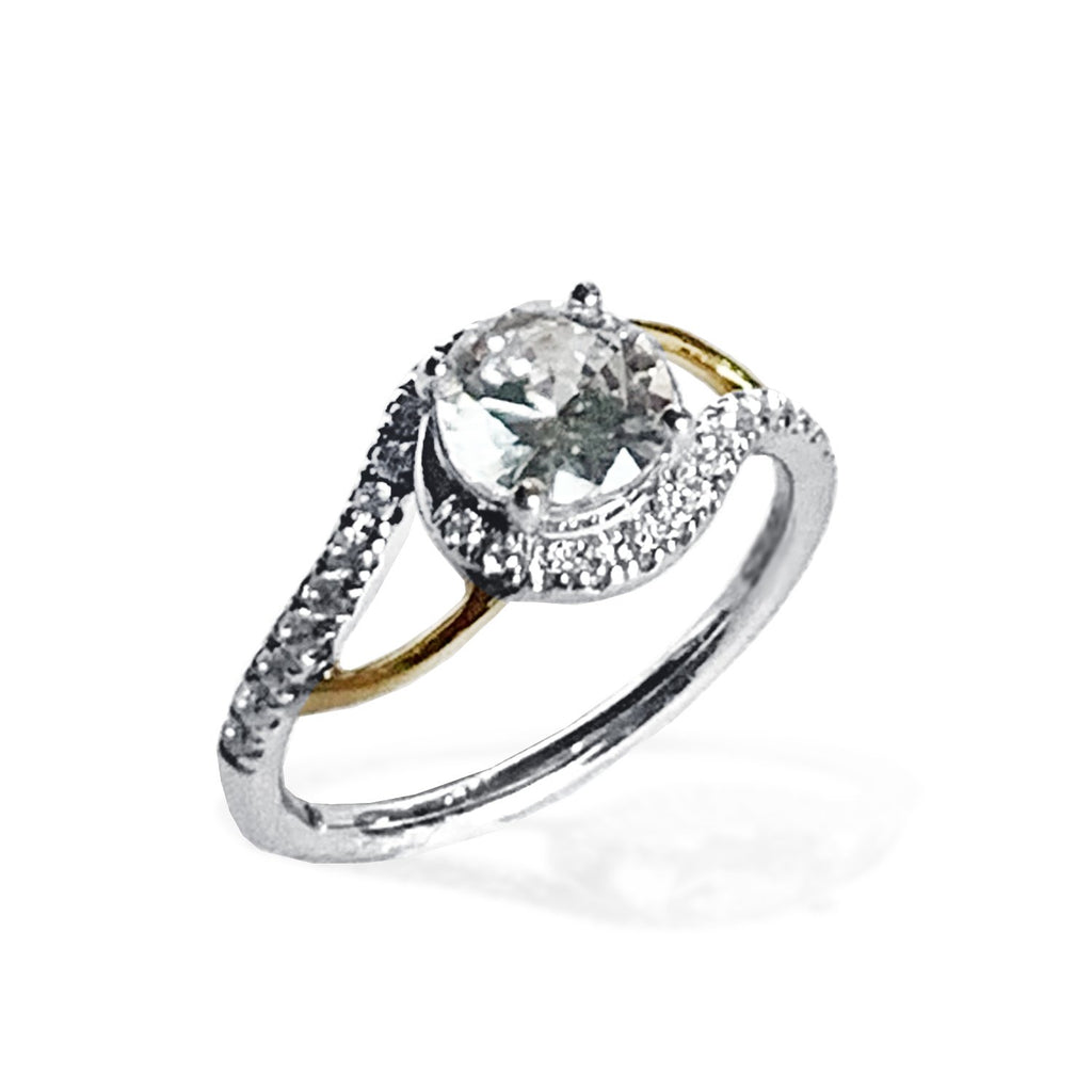 14k gold 2 tone white topaz engagement ring MR4561