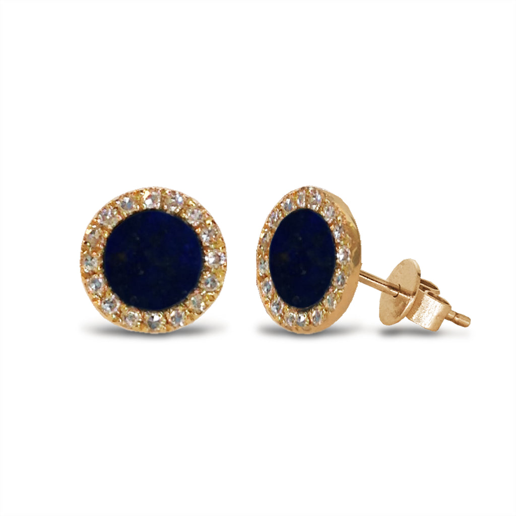 14k gold halo diamond lapis stud earrings 553140LP