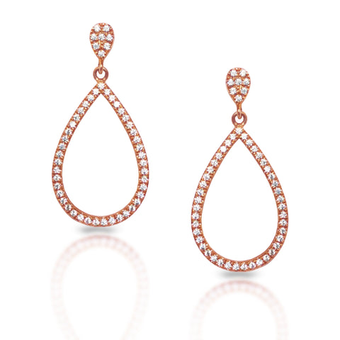 14k gold  diamond shape pave diamond dangle hoop earrings ME13265