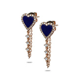 14k Heart Lapis and Diamond Chain Earrings ME00004
