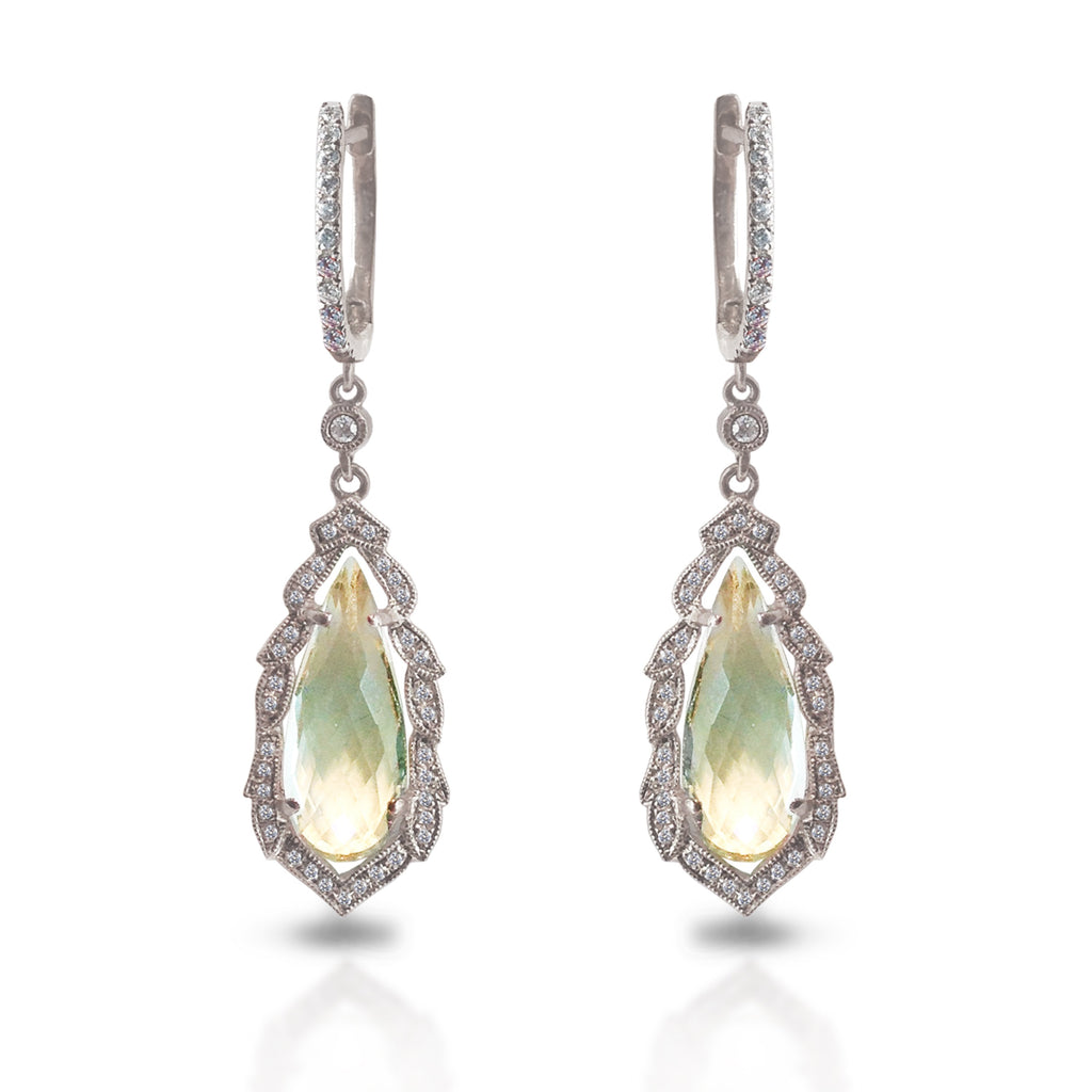 14K Ornate Green Amethyst Diamond Earrings ME2155