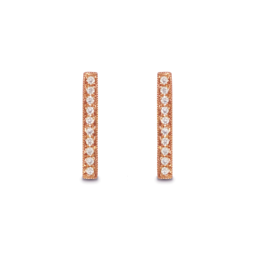 14k gold pave diamond bar stud earrings ME2157