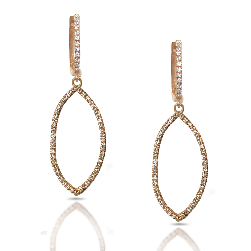 14k gold diamond pave leaf dangle hoop earrings ME21642