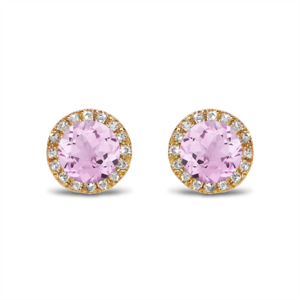 14K Gold Diamond Halo Pink Amethyst Stud Earring ME22501AM