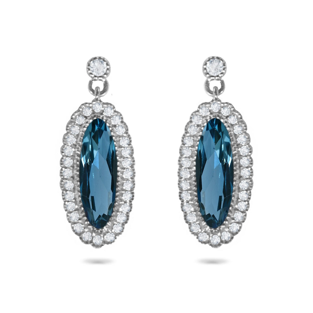 14k gold oval london blue topaz diamond stud earrings ME2314