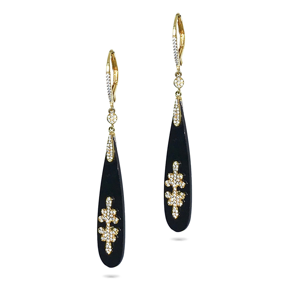 14k Unique Art Deco Black Onyx Earrings ME24821