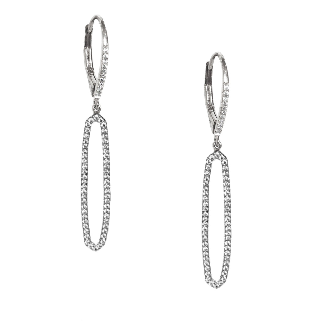 14k gold elongated open oval diamond pave hoop dangle earrings ME26194
