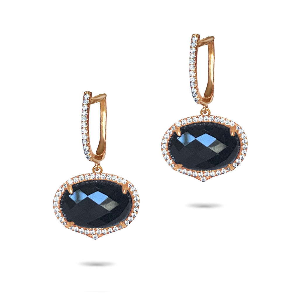 14k gold oval hematite & diamond hoop dangle earrings ME26205