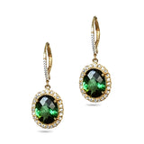 14k gold oval green tourmaline halo hoop dangle earrings ME31591GT