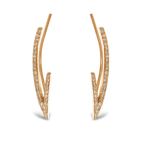 14k gold long diamond curvy fashion drop earrings E680