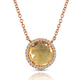 14K Gold Round Halo Diamond & Citrine Necklace MN22498CT