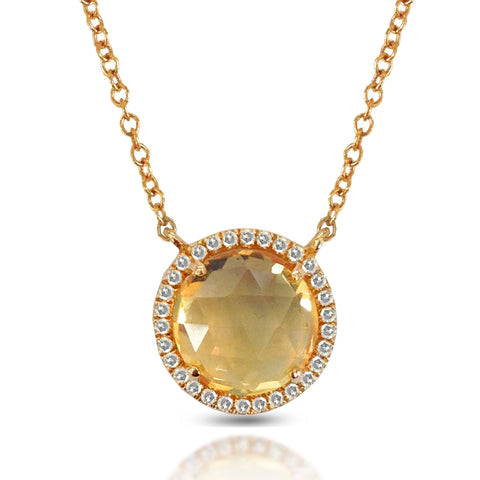 14K Gold Round Halo Diamond & White Topaz Necklace MN22498WT