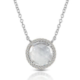 14K Gold Round Halo Diamond & White Topaz Necklace MN22498WT