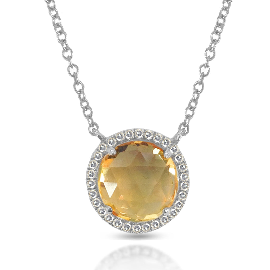 14K Gold Round Halo Diamond & Citrine Necklace MN22498CT