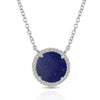 14K Gold Round Halo Diamond & Lapis Necklace MN22498LP