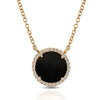 14K Gold Round Halo Diamond & Onyx Necklace MN22498OX