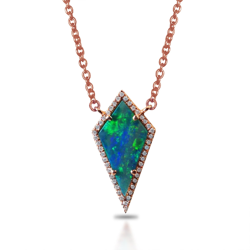 14K Kite Black Opal & Diamond " Y " Necklace MN2378