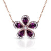 14k gold flower motif rhodolite garnet diamond necklace MN3362RG