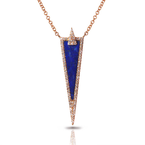 14K Gold Diamond Irregular Triangle Lapis Necklace ON1LP