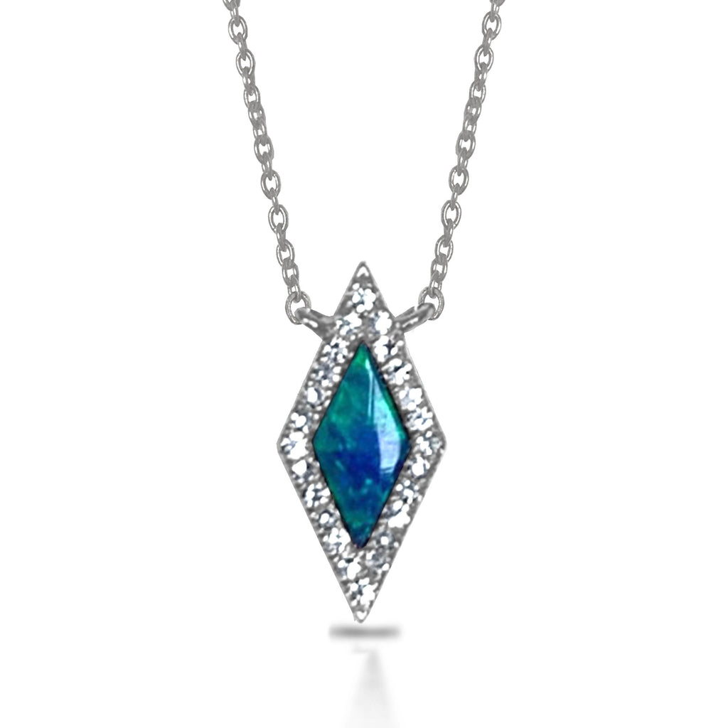 14k Gold delicate diamond shape opal necklace MN71675OP