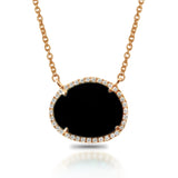 14k oval shape black onyx halo necklace MN71678OX