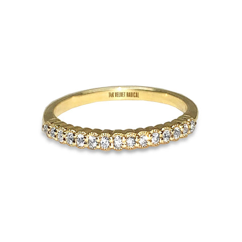 14k delicate beaded gold diamond fashion band Stack Ring SR45043