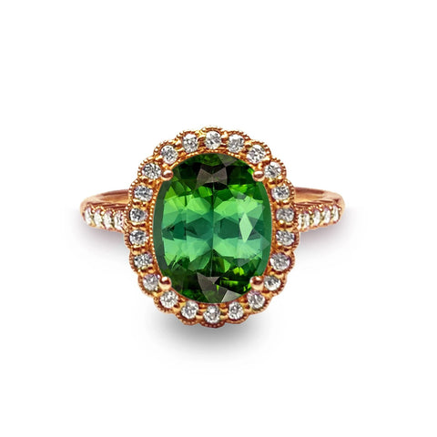 14k gold cushion green tourmaline fashion engagement ring FR294