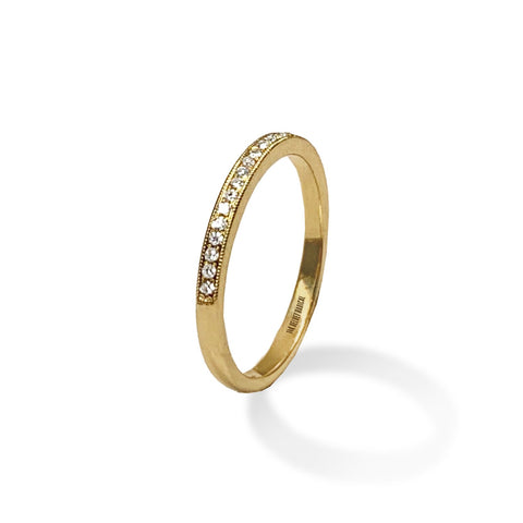 14K Brushed Gold  Diamond Crescent Moon Wedding Band Stack Ring SR45163