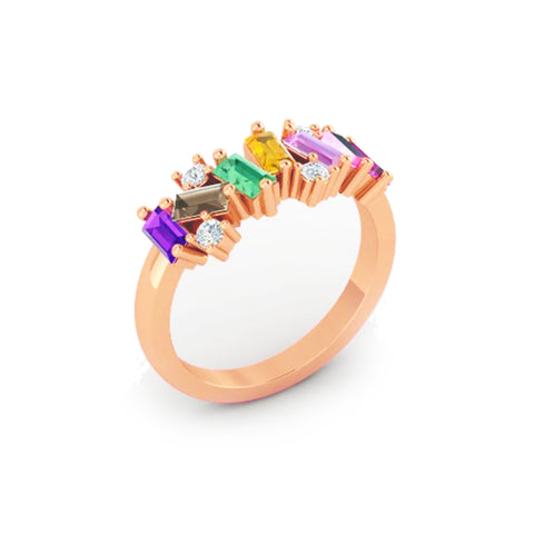 14k gold multi color baguette fashion butterfly ring  MR4449